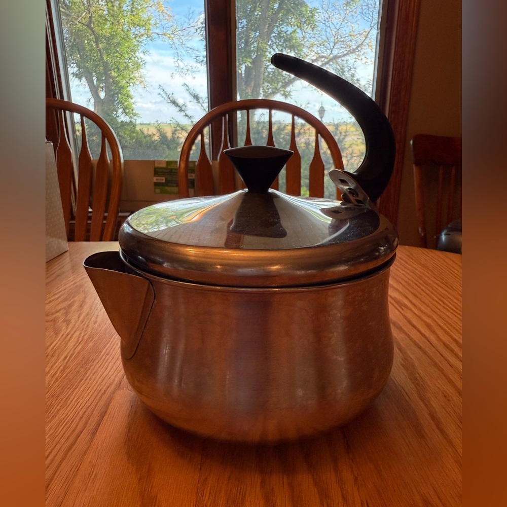 Vintage Stainless Steel Farberware Tea Kettle with Black Handle